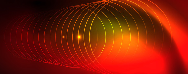 Techno glowing background, futuristic dark template with neon light effects and simple forms, vector