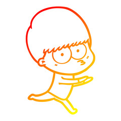 warm gradient line drawing nervous cartoon boy
