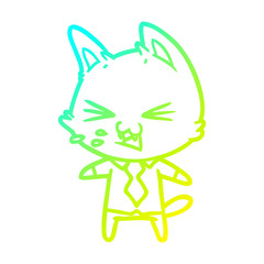 cold gradient line drawing cartoon cat wearing shirt hissing