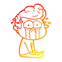 warm gradient line drawing cartoon crying man