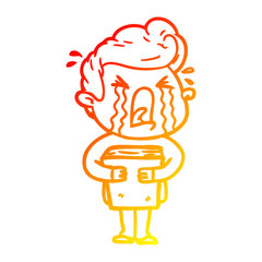 warm gradient line drawing cartoon crying man