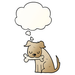 cartoon dog and thought bubble in smooth gradient style