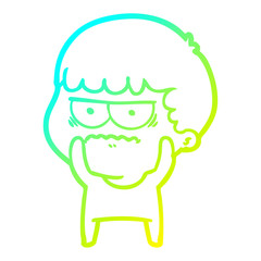cold gradient line drawing cartoon annoyed man