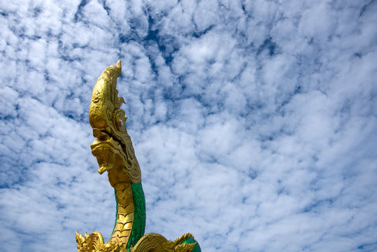 Naga statue at the mekong river in the town of Nong Khai Province Thailand