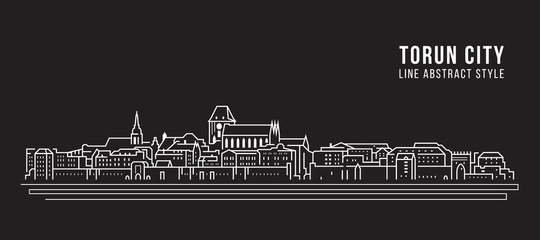 Cityscape Building Line art Vector Illustration design - Torun city - obrazy, fototapety, plakaty