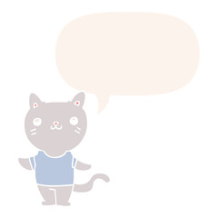 cartoon cat and speech bubble in retro style