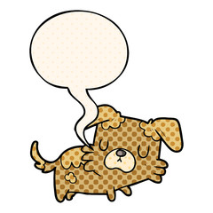 cartoon little dog and speech bubble in comic book style