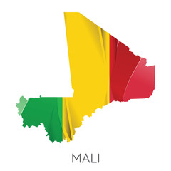 Map of Mali with an official flag. Illustration on white background