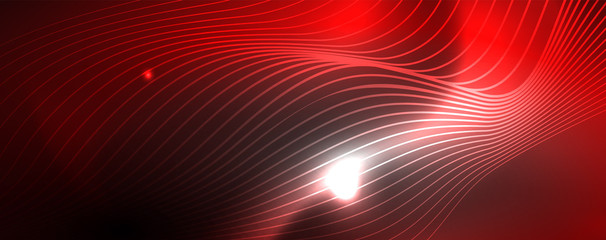Neon vector wave lines abstract background, magic futuristic techno design