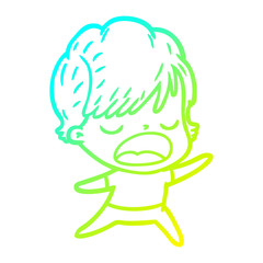 cold gradient line drawing cartoon woman talking
