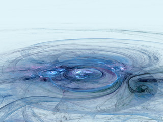 Funnels and whirlpools on the surface. Abstract 3d illustration in perspective.