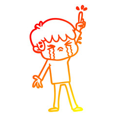 warm gradient line drawing cartoon boy crying