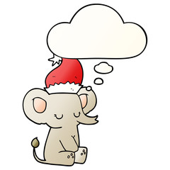 cute christmas elephant and thought bubble in smooth gradient style