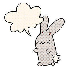 cute cartoon rabbit and speech bubble in comic book style