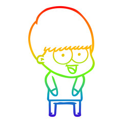 rainbow gradient line drawing happy cartoon boy