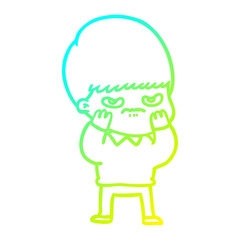 cold gradient line drawing annoyed cartoon boy