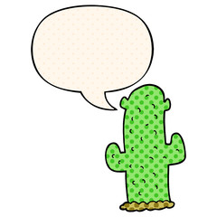 cartoon cactus and speech bubble in comic book style