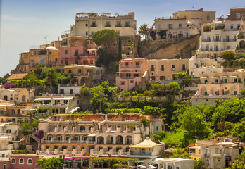 Positano Hill View. Beautiful view of Positano at daytime, with its colorful buildings along the hill. Amalfi coast situated in province of Salerno, in the region of Campania, Italy.