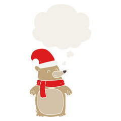 cartoon christmas bear and thought bubble in retro style