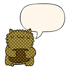 cartoon bear and speech bubble in comic book style