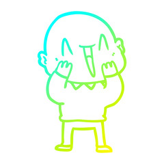 cold gradient line drawing happy cartoon bald man