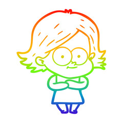 rainbow gradient line drawing happy cartoon girl