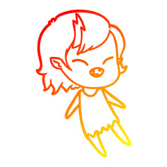 warm gradient line drawing cartoon laughing vampire girl floating