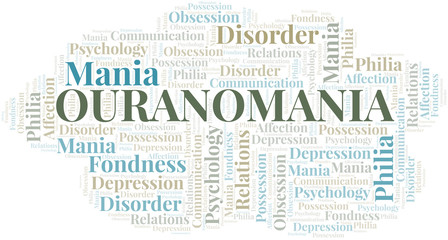 Obraz premium Ouranomania word cloud. Type of mania, made with text only.