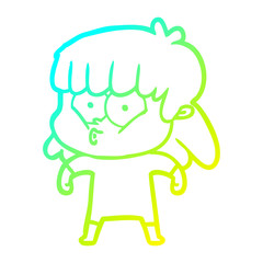 cold gradient line drawing cartoon whistling girl