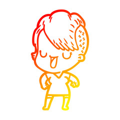 warm gradient line drawing cute cartoon girl with hipster haircut