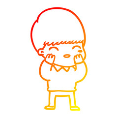 warm gradient line drawing happy cartoon boy