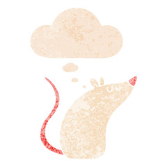 cartoon white mouse and thought bubble in retro textured style