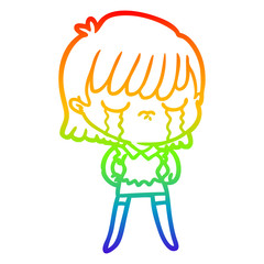 rainbow gradient line drawing cartoon woman crying