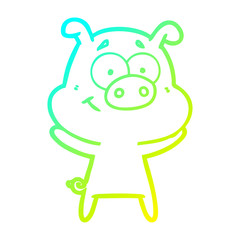 cold gradient line drawing happy cartoon pig