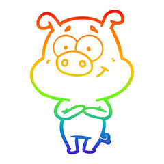rainbow gradient line drawing happy cartoon pig