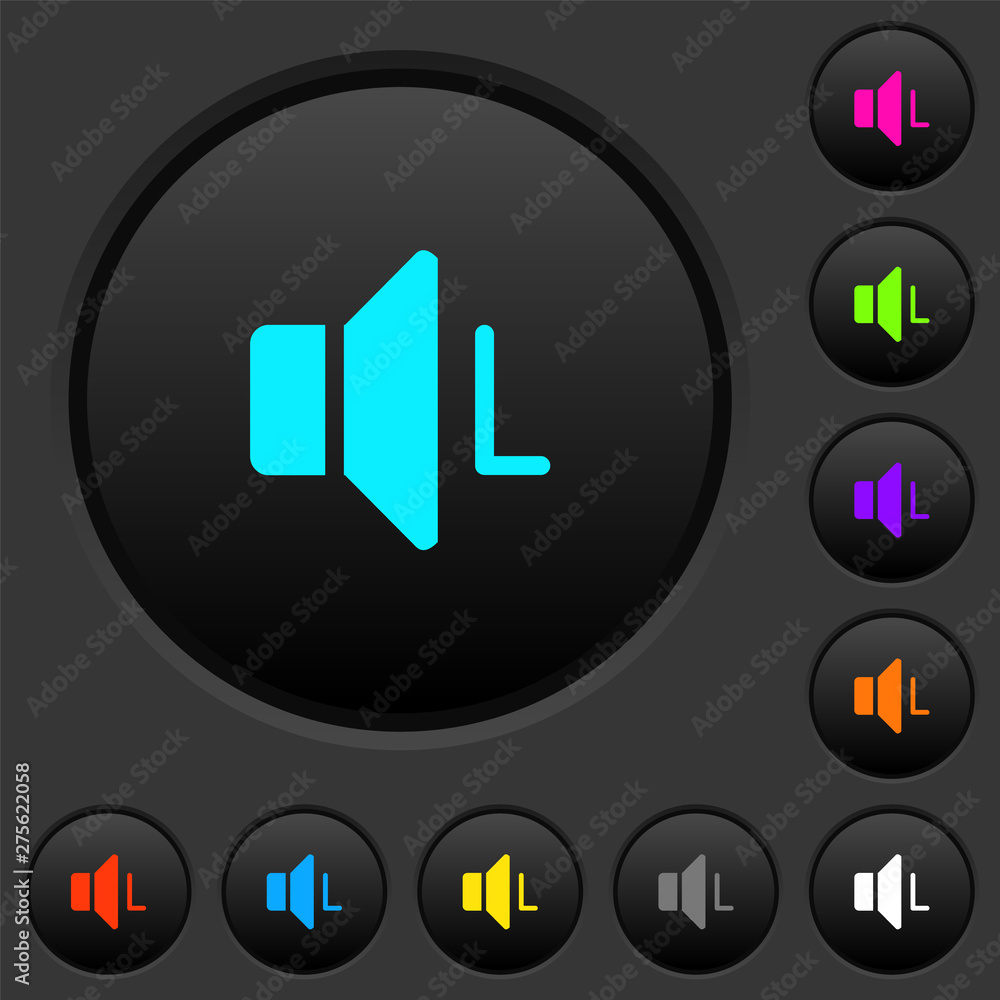Poster left audio channel dark push buttons with color icons
