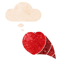 cartoon love heart symbol and thought bubble in retro textured style
