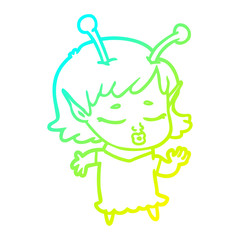 cold gradient line drawing cute alien girl cartoon