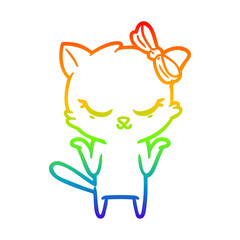rainbow gradient line drawing cute cartoon cat with bow