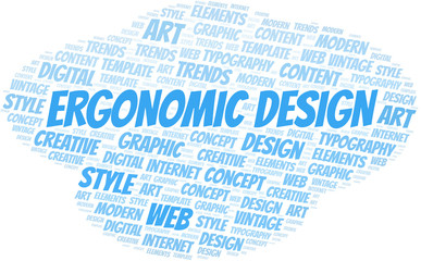 Ergonomic Design word cloud. Wordcloud made with text only.