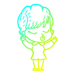 cold gradient line drawing cartoon woman with eyes shut