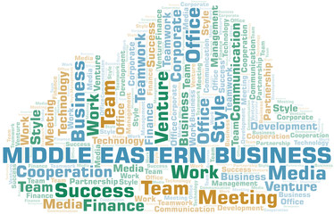 Middle Eastern Business word cloud. Collage made with text only.