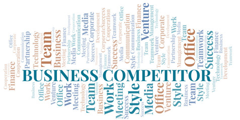 Business Competitor word cloud. Collage made with text only.