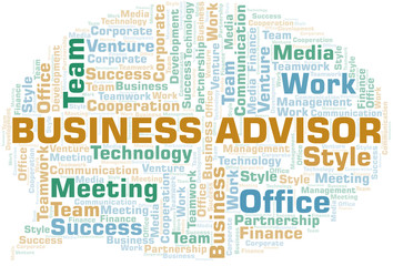 Business Advisor word cloud. Collage made with text only.