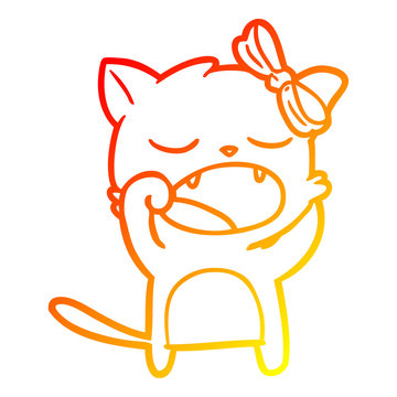 recommend clip art: warm gradient line drawing cartoon yawning cat