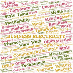 Business Electricity word cloud. Collage made with text only.