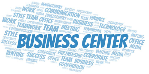 Business Center word cloud. Collage made with text only.