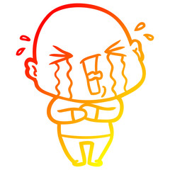 warm gradient line drawing cartoon crying bald man