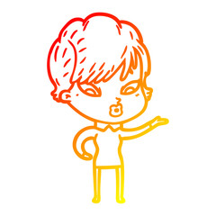warm gradient line drawing cartoon woman