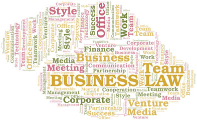 Business Law word cloud. Collage made with text only.